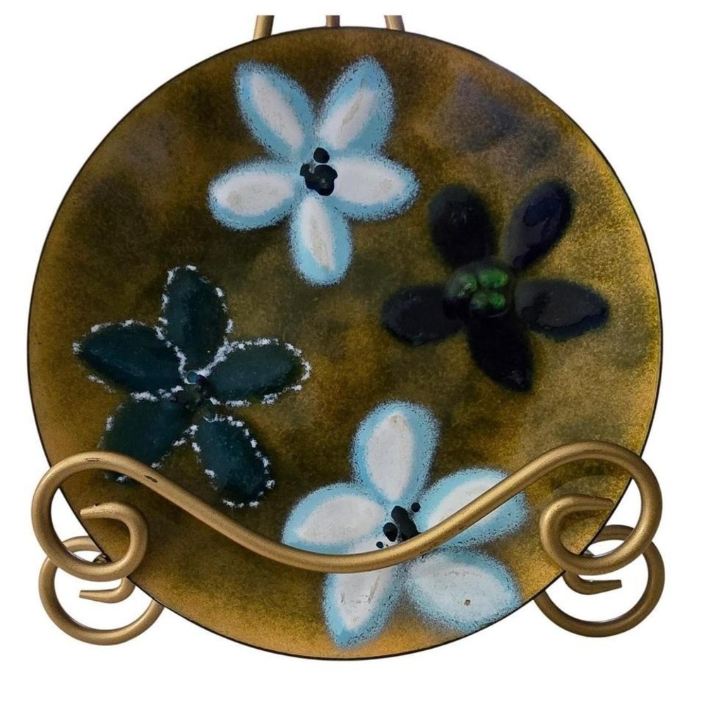 Rosemarie Toogood Vintage Enamel on Copper Floral Plate 8 Inch MCM California